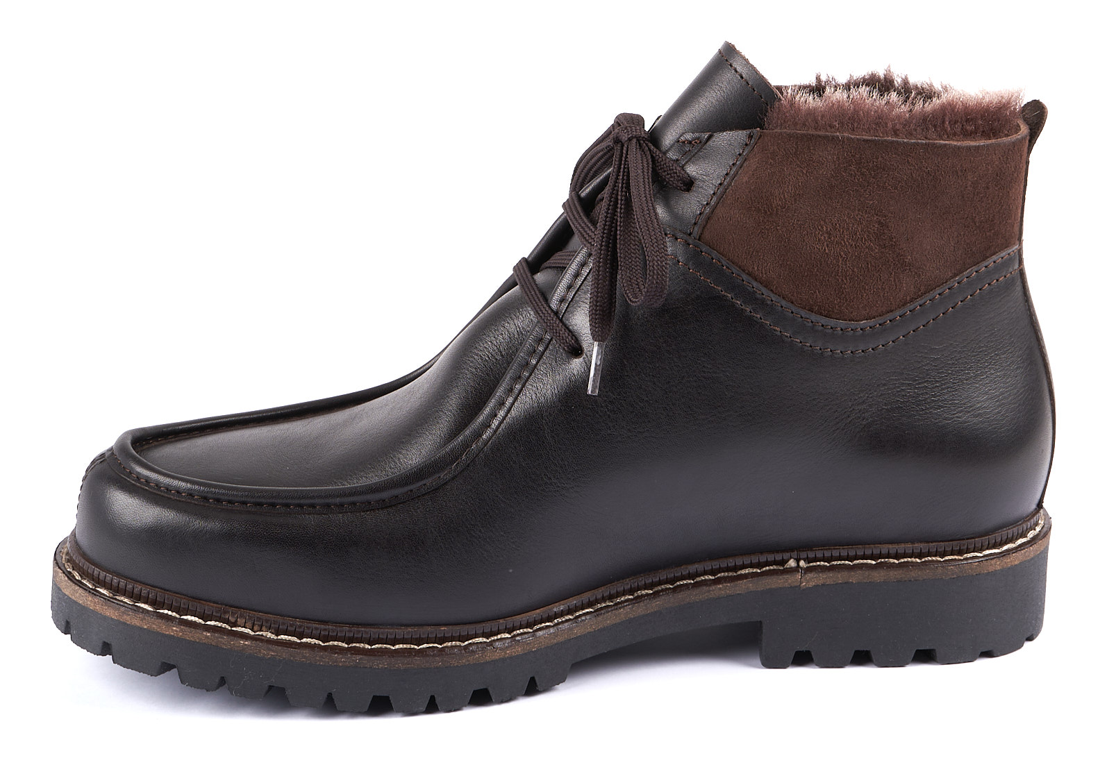 Bild 3: Herren-Stiefeletten aus braunem Rindleder, mit Profilsohle und dunkelbraunem Wildleder-Besatz. Ideal für kältere Tage.