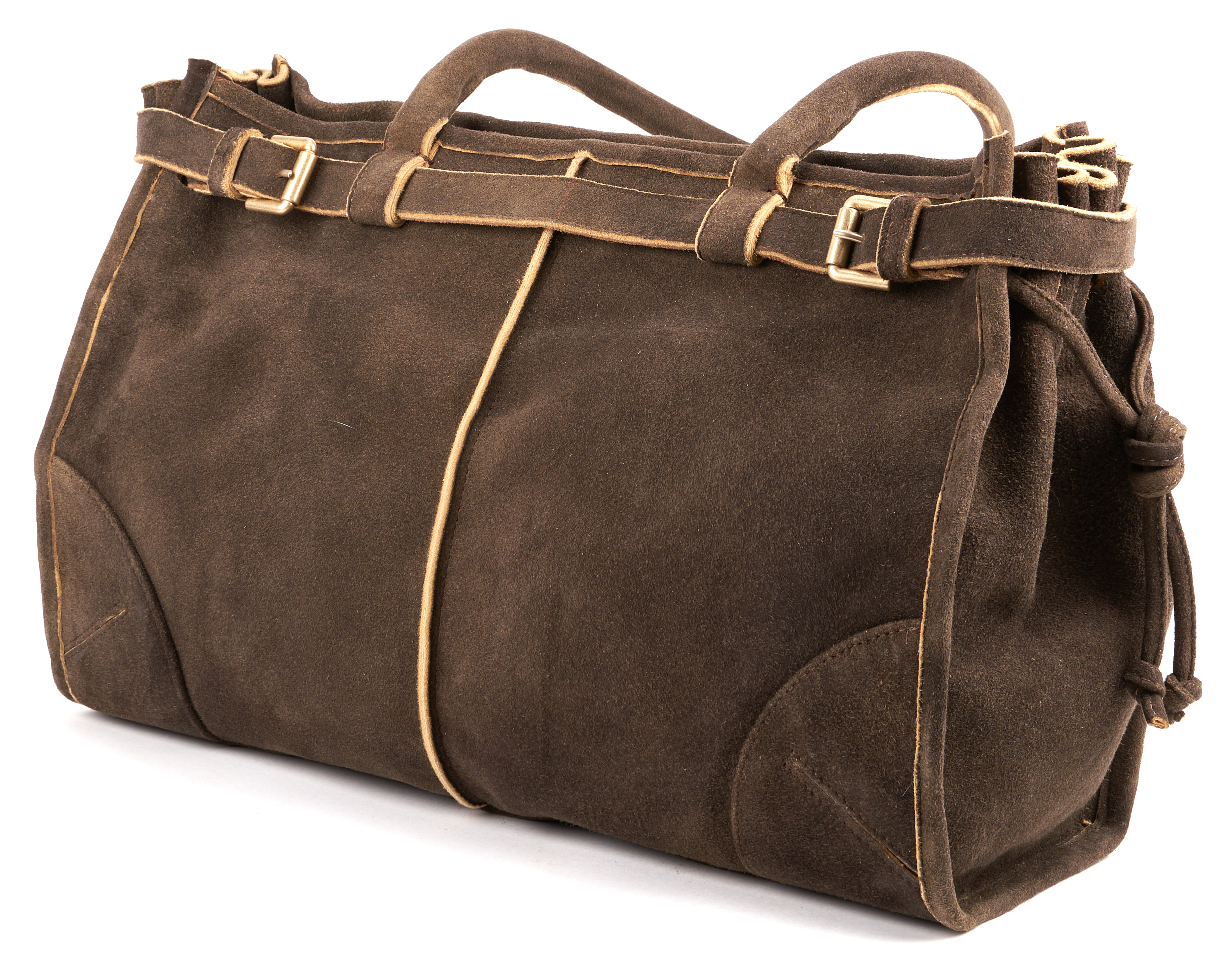 Bild 2: Damen-Tasche aus braunem Antikbockleder mit zwei Tragriemen und dekorativen Schnallen. Weiches, strukturiertes Material.